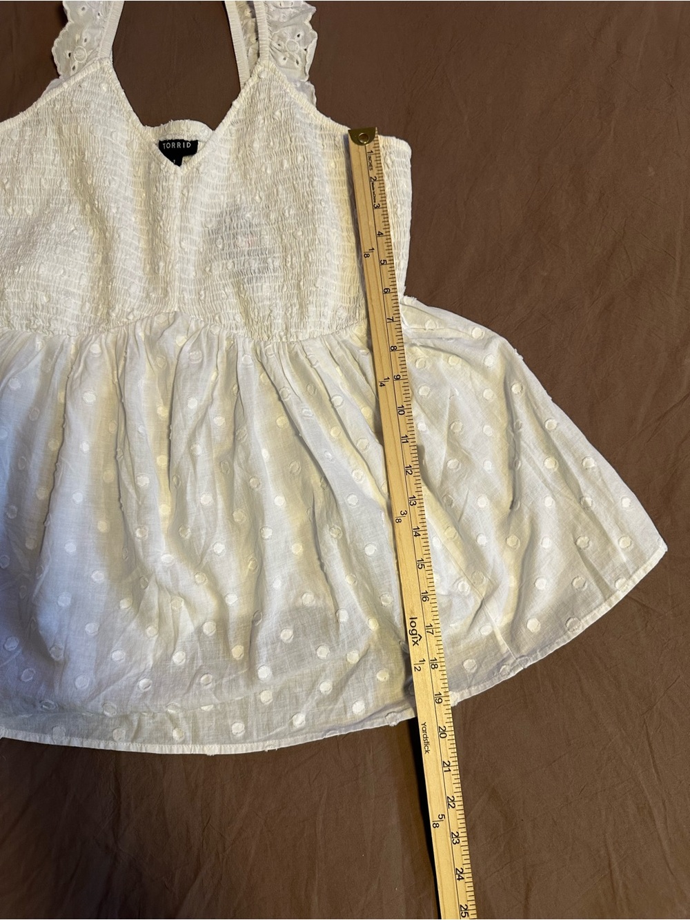 Torrid Bright White Eyelet Smocked Babydoll Tank - Picture 5 of 9
